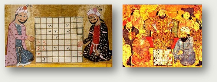 Аоабская (X век) и персидская (XIV век) миниатюры с изображением шахмат
